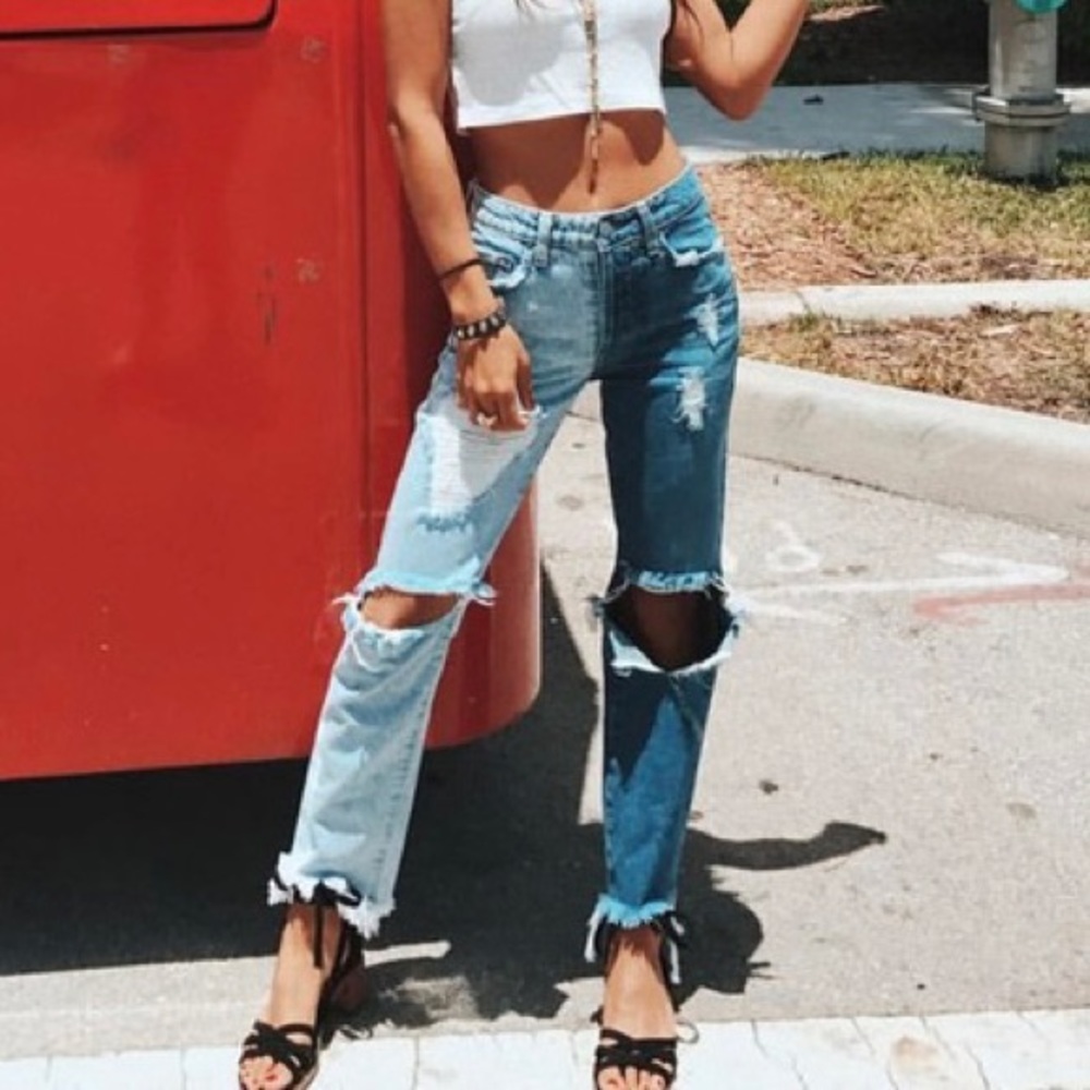 Carmar Denim Two Toned High Waisted Distressed Jeans LF